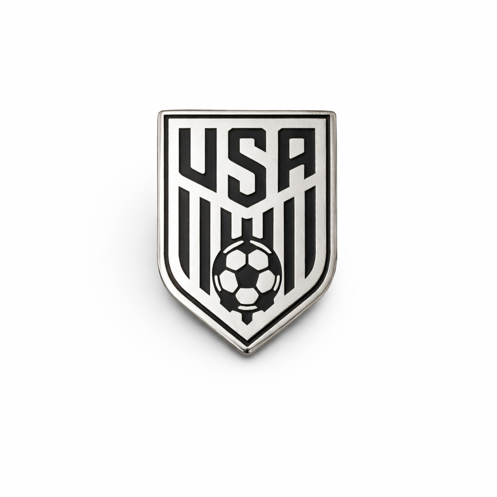 USA Soccer - Premium Enamel Magnetic Lapel Shield - Silver Metallic and Black